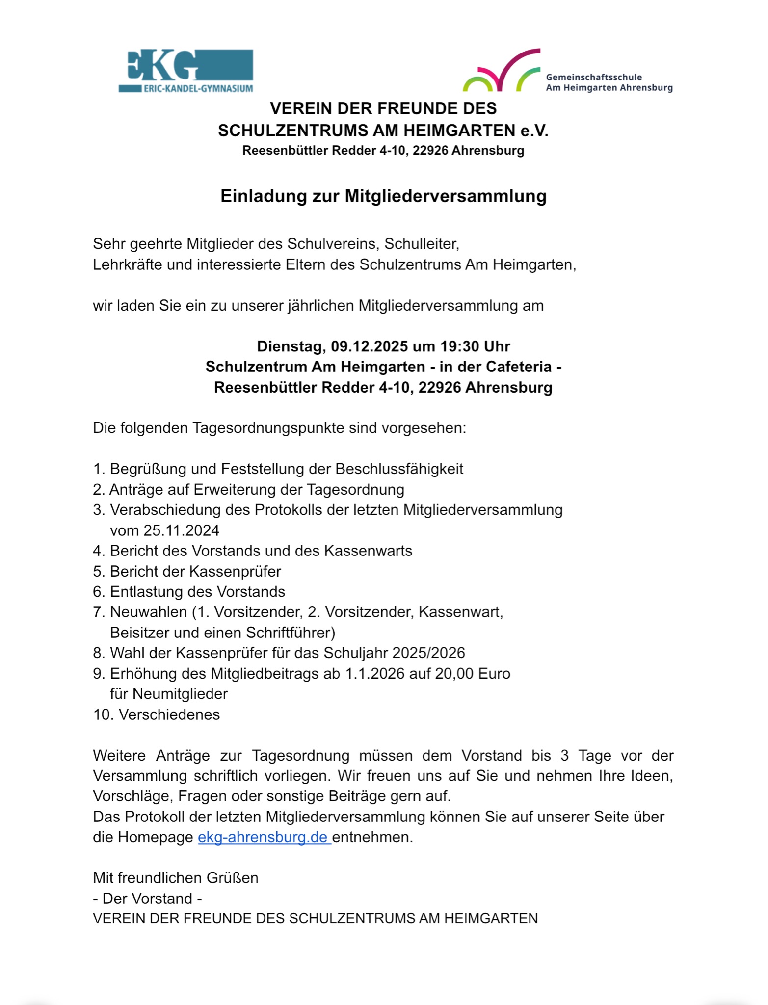 Einladung Schulverein 2025