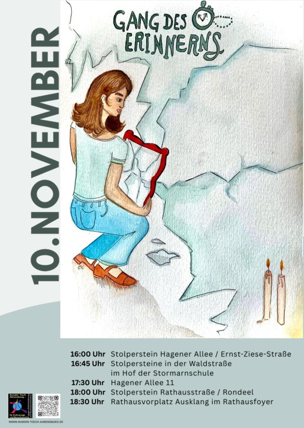 Die Einladung zum Gang des Erinnerns mit den Haltepunkten und Uhrzeiten.